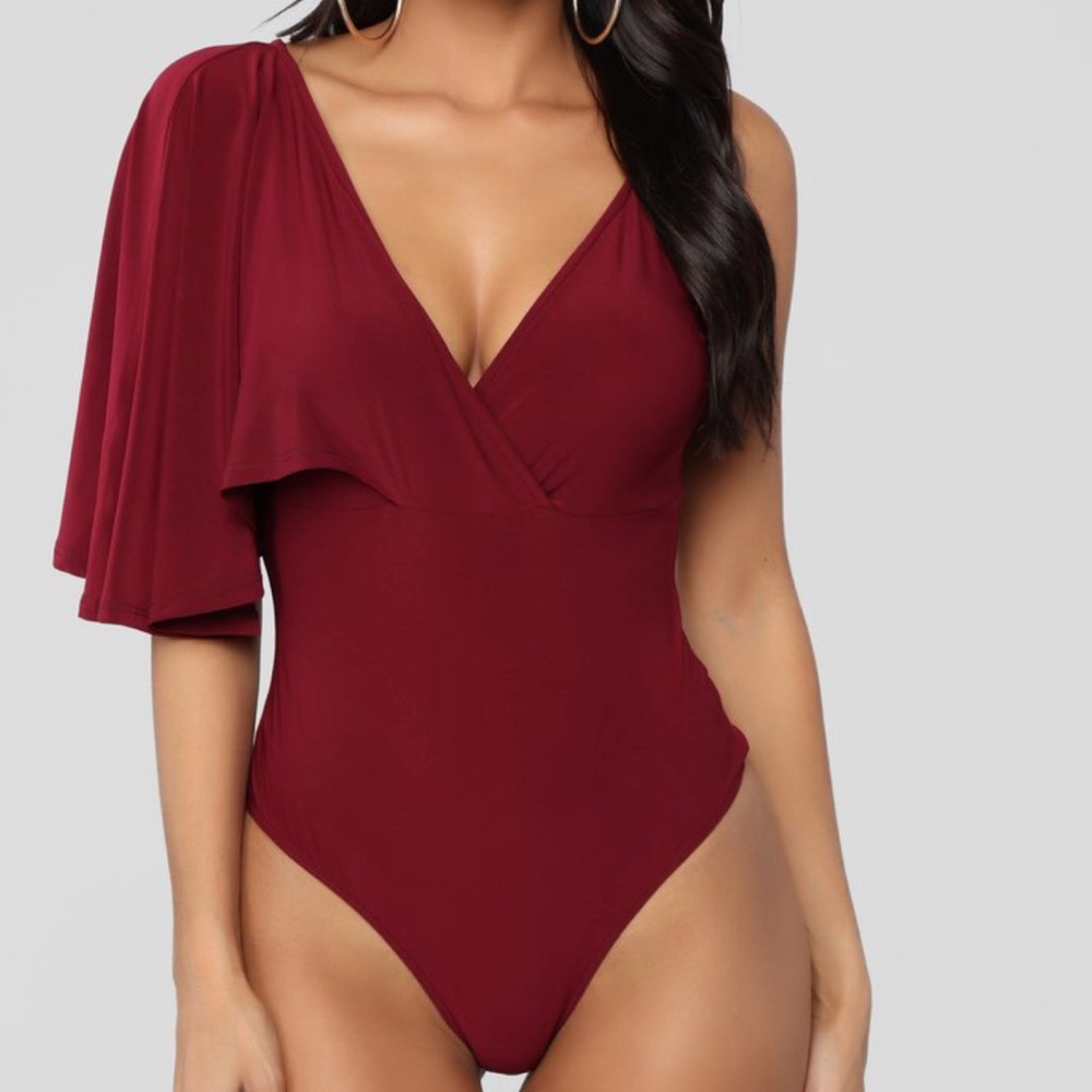 Burgundy One Shoulder Bodysuit